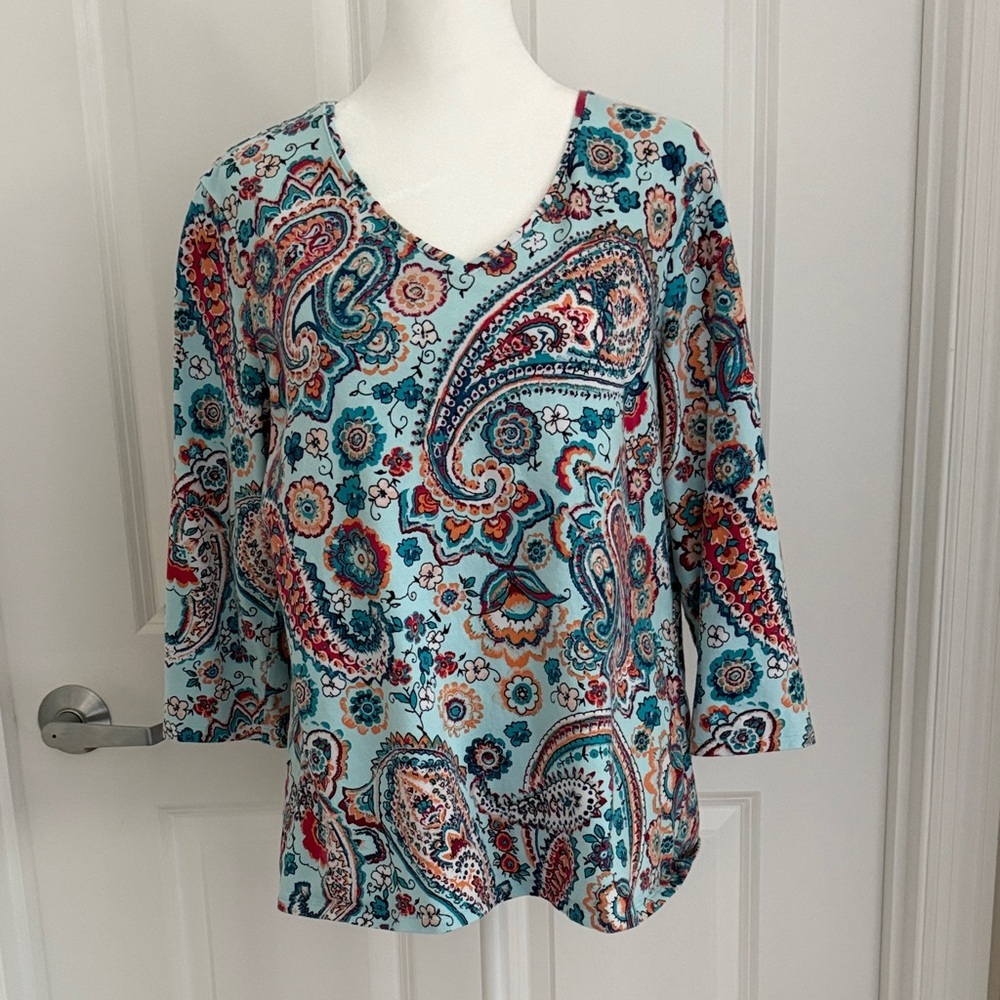 Chico's Paisley Print V-Neck Women's LS Top